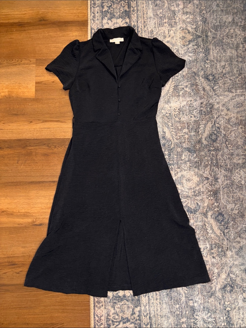 Black Midi Dress with Notch Collar